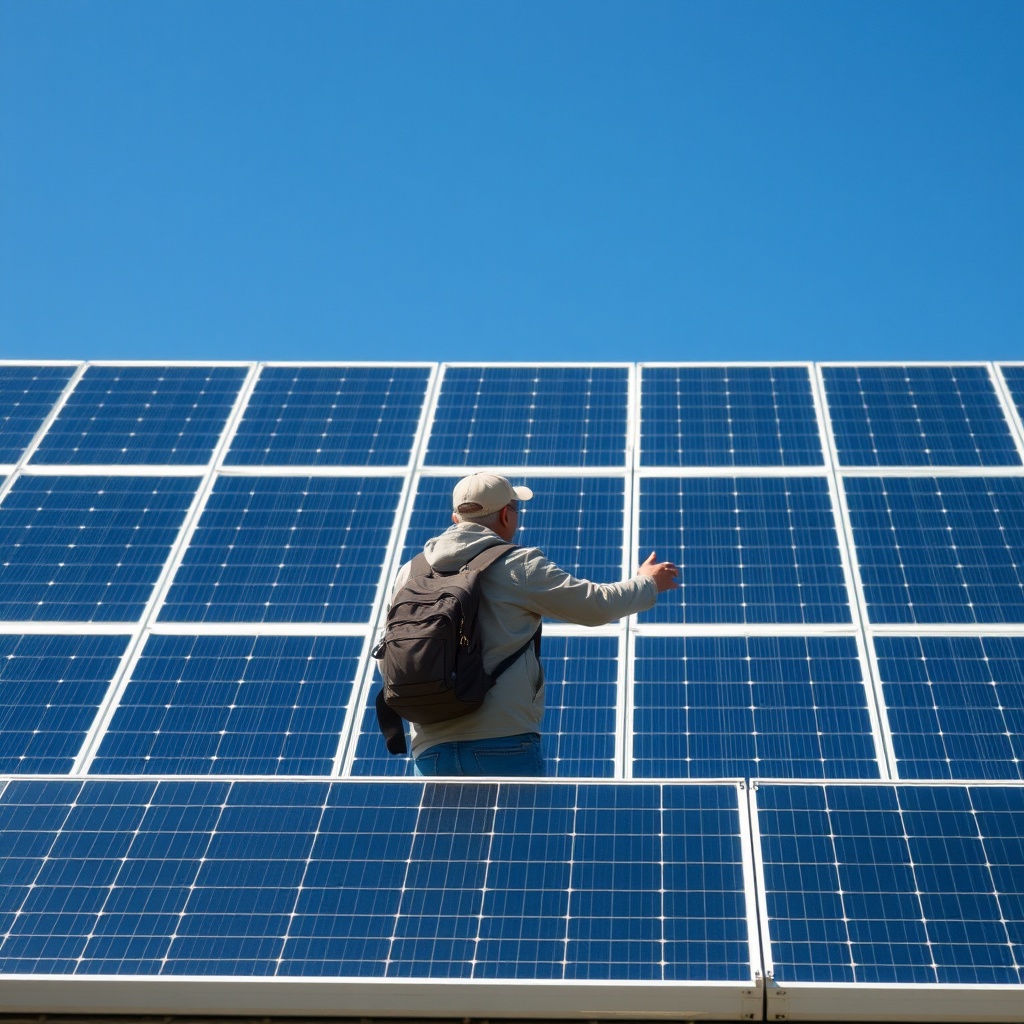 Kışın karlı bir çatıda Civic Solar panellerin temizlenmesi