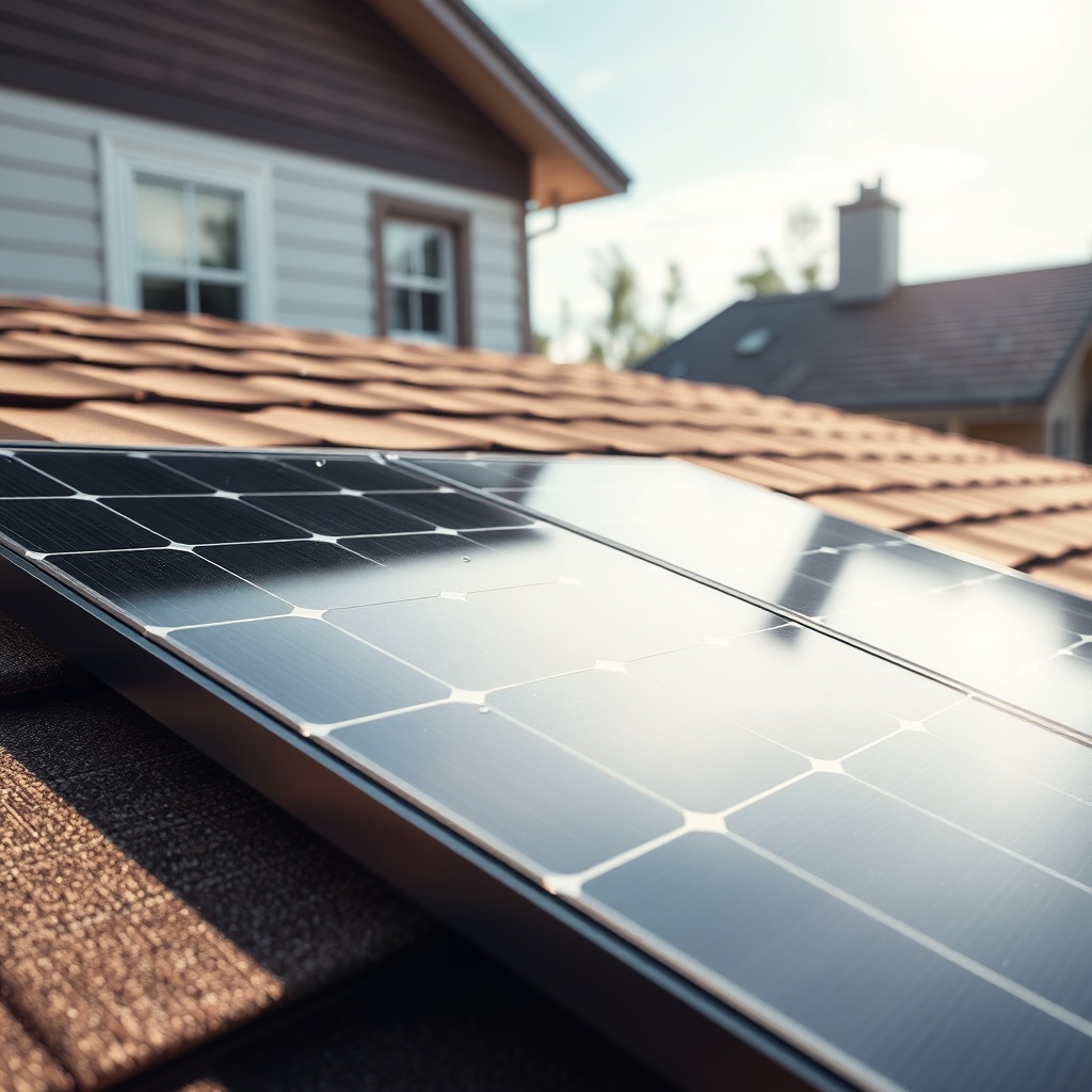 Close-up of a clean Civic Solar panel on a residential roof under sunlight