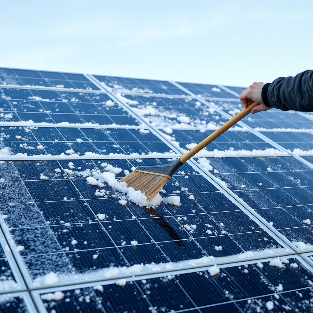 Civic Solar panels covered with a thin layer of snow on a clear winter day