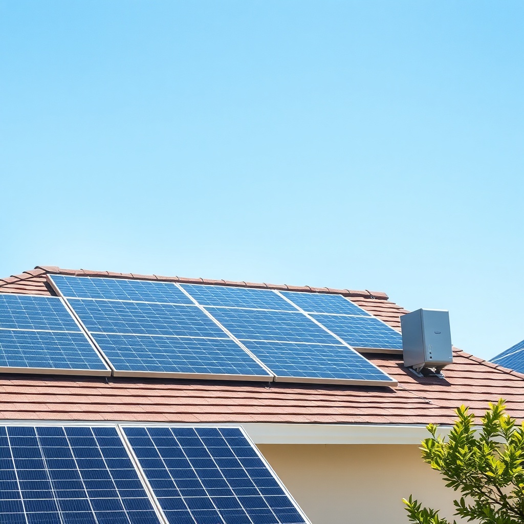<clean photorealistic photo of a modern residential roof covered with Civic Solar panels u