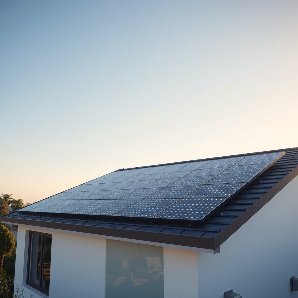 <clean photorealistic photo of SunPower Maxeon 6 AC panels installed on a modern residenti