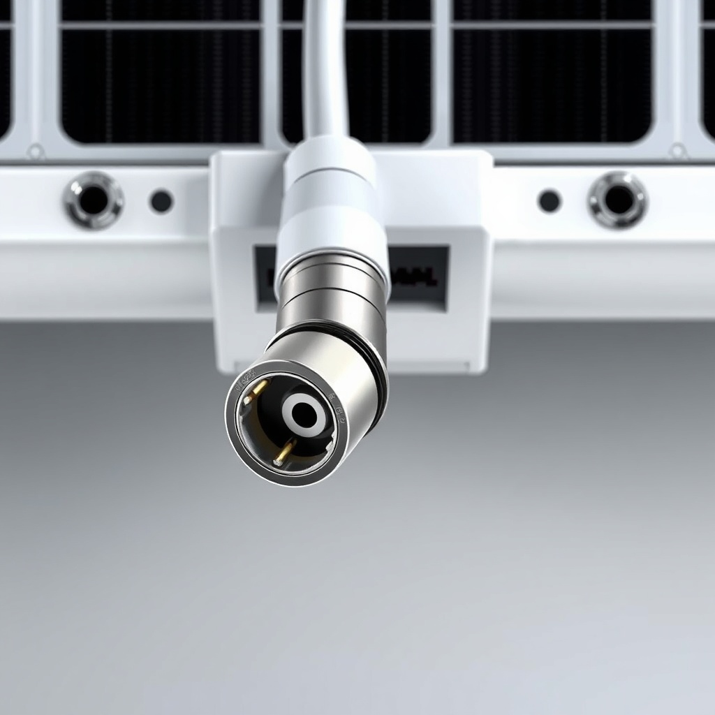 A photorealistic illustration showing a close-up of an MC4 connector being attached to an